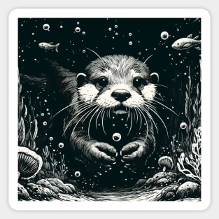Monochromatic Outline Otter Swimming in Water Sticker